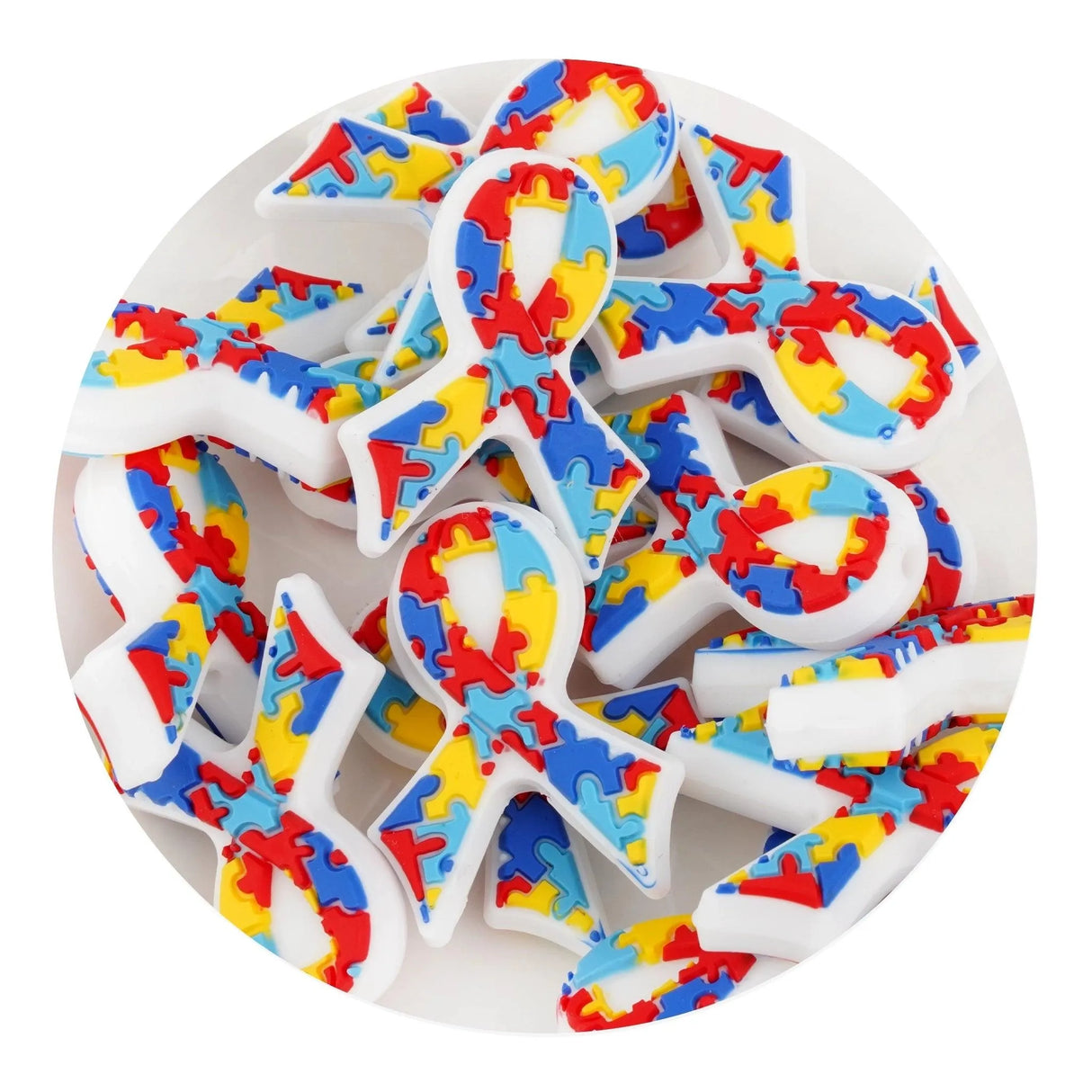 Silicone Focal Bead Autism Ribbon (5 Beads)