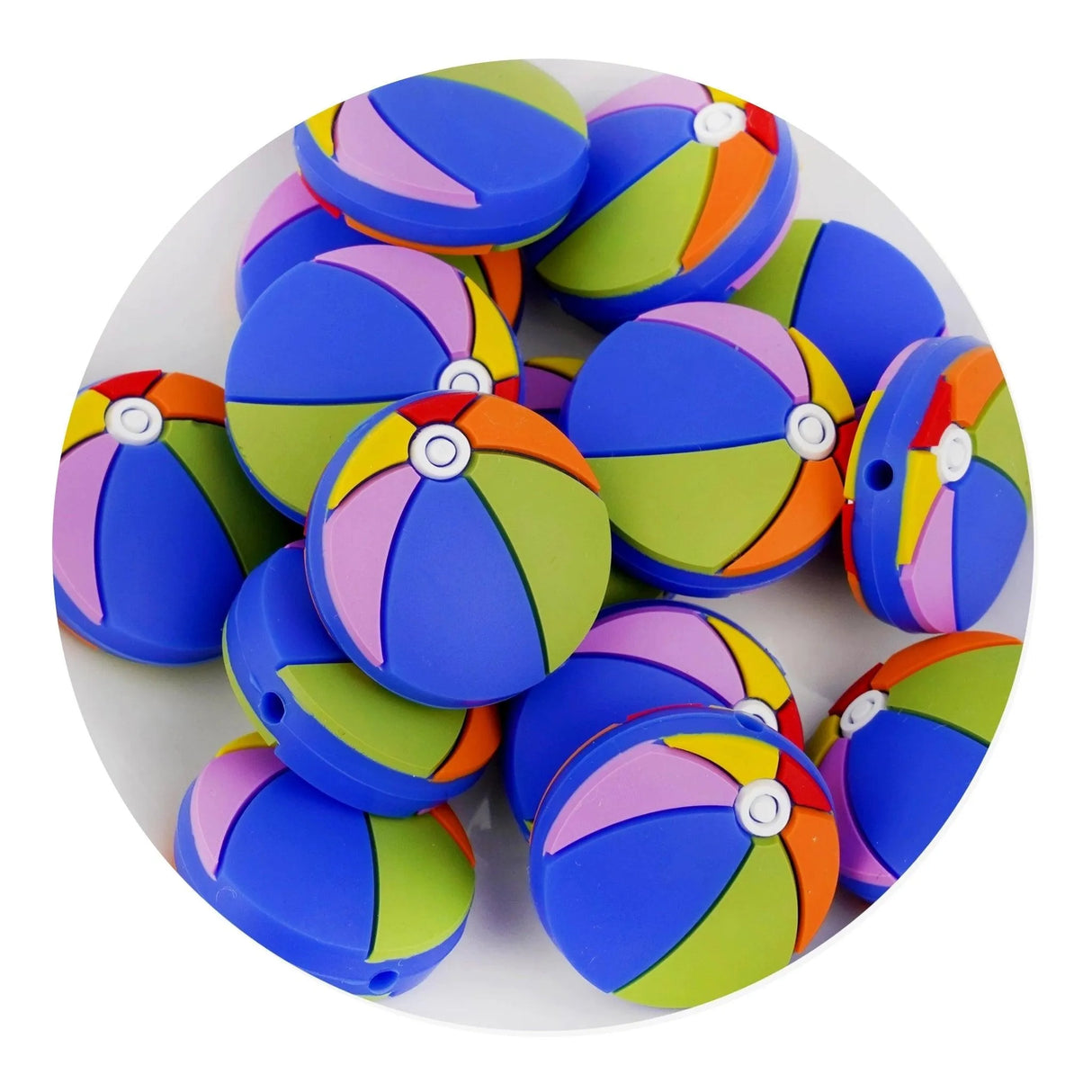 Silicone Focal Bead Beach Ball - Blue (5 Beads)