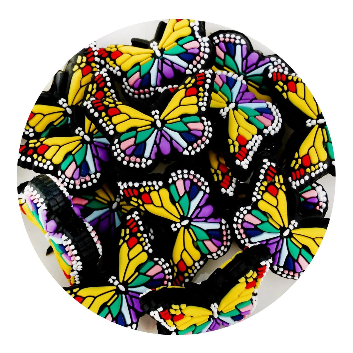 Silicone Focal Bead Butterfly - Rainbow (5 Beads)