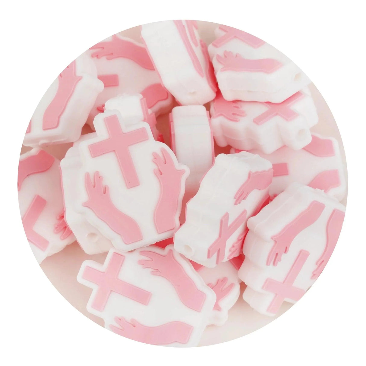 Silicone Focal Bead Cross - Pink (5 Beads)