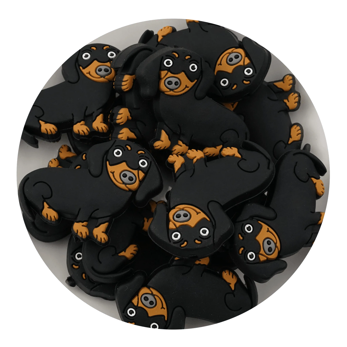Silicone Focal Bead - Dachshund Puppy Black (5 Beads)
