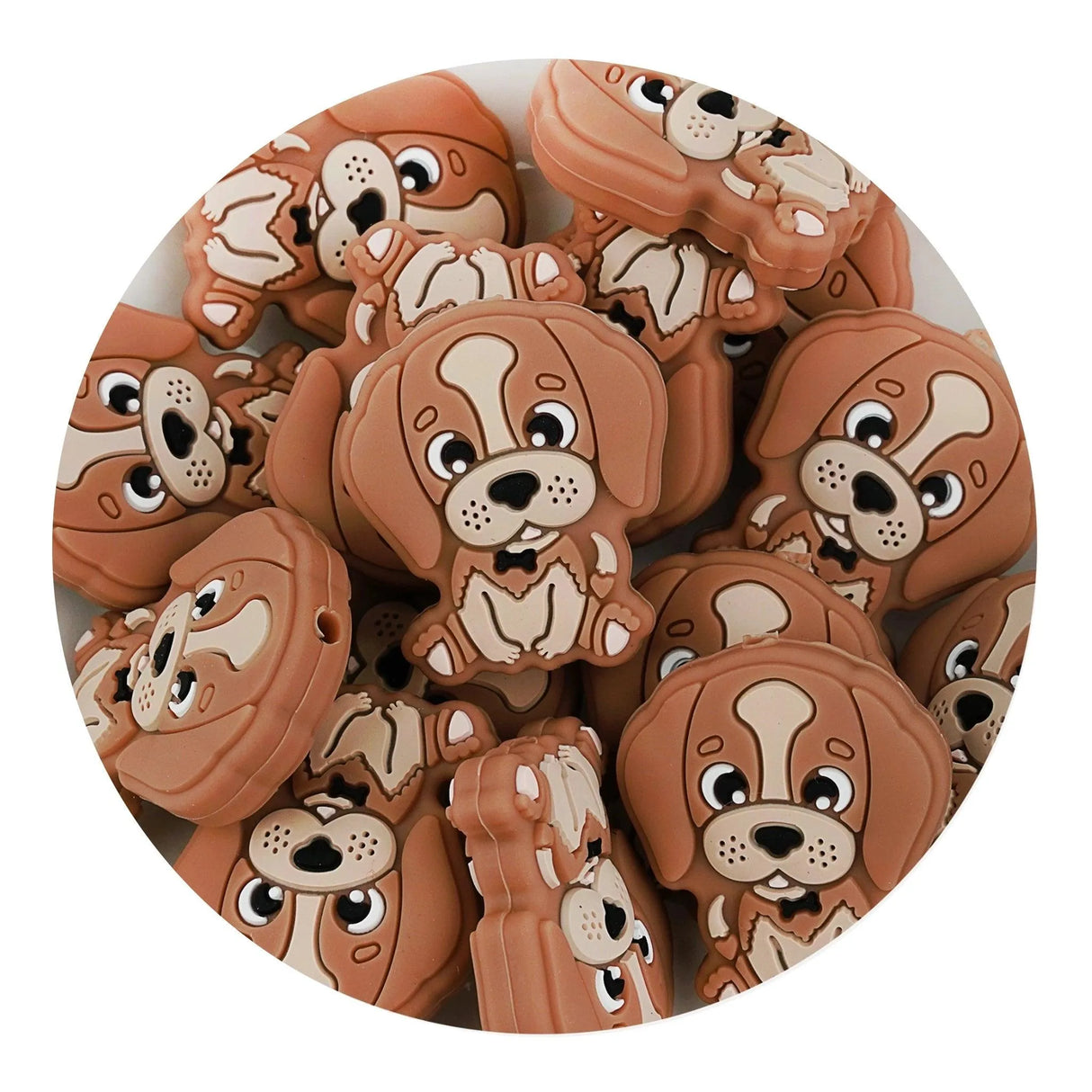 Silicone Focal Bead Dog - Brown (5 Beads)