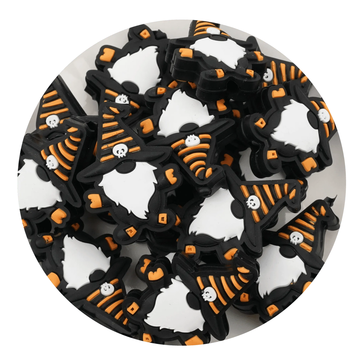 Silicone Focal Bead - Gnome Orange & White (5 Beads)