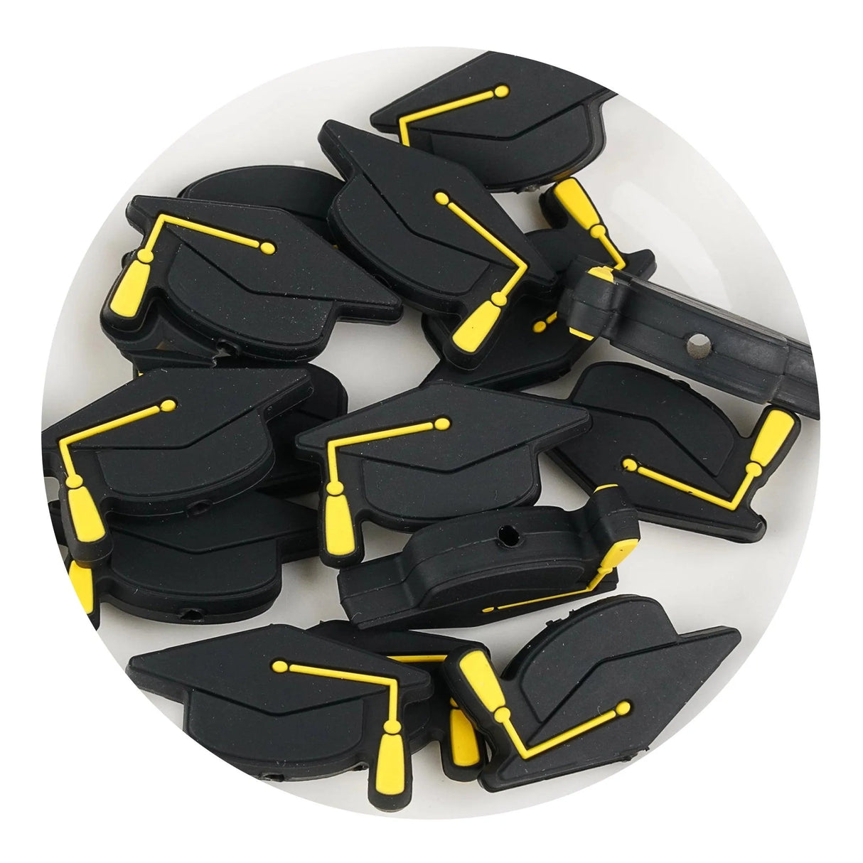 Silicone Focal Bead Graduation Cap - Black (5 Beads)