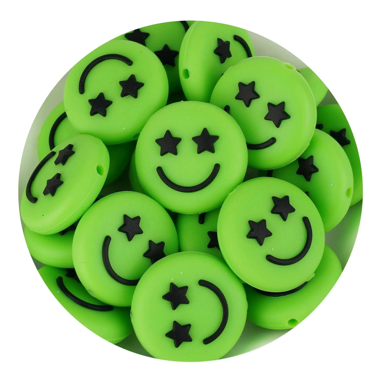 Silicone Focal Bead Happy Face - Green (5 Beads)