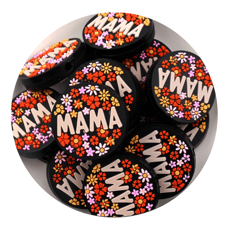 Silicone Focal Bead Mama Flowers Round - Pink (5 Beads)