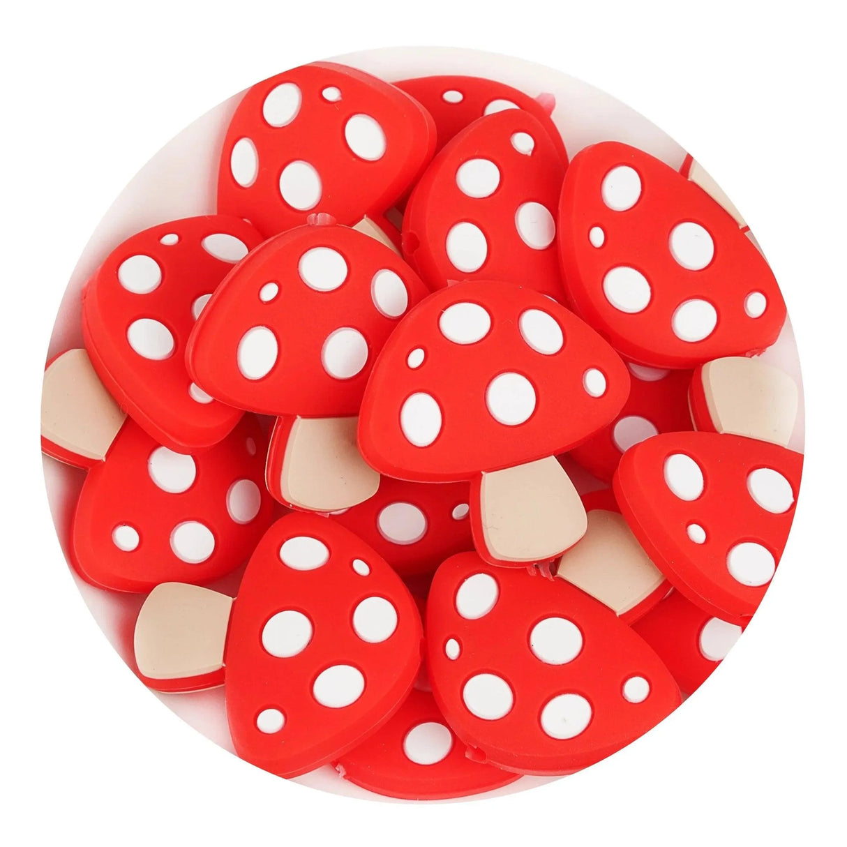 Silicone Focal Bead Mushroom - Red (5 Beads)