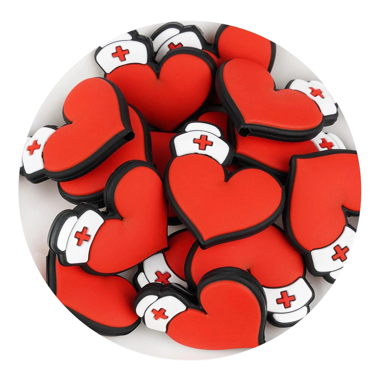 Silicone Focal Bead Nurse Heart - Red (5 Beads)