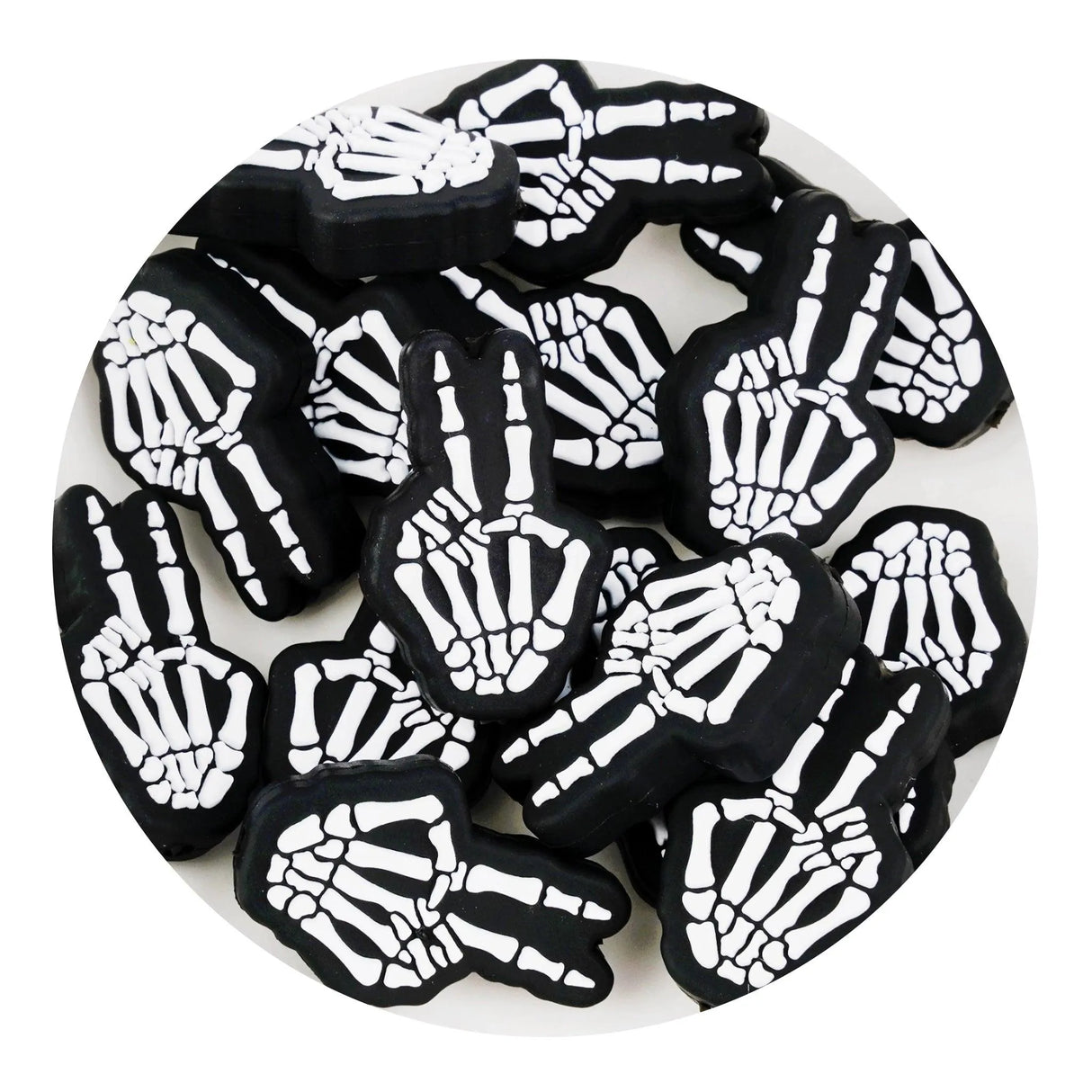 Silicone Focal Bead Peace Skeleton - White (5 Beads)
