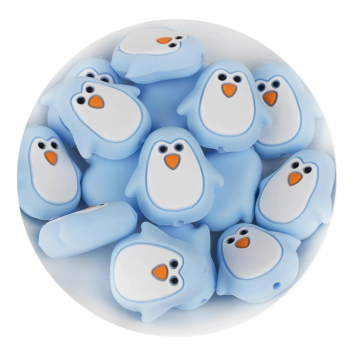 Silicone Focal Bead Penguin - Pastel Blue (5 Beads)