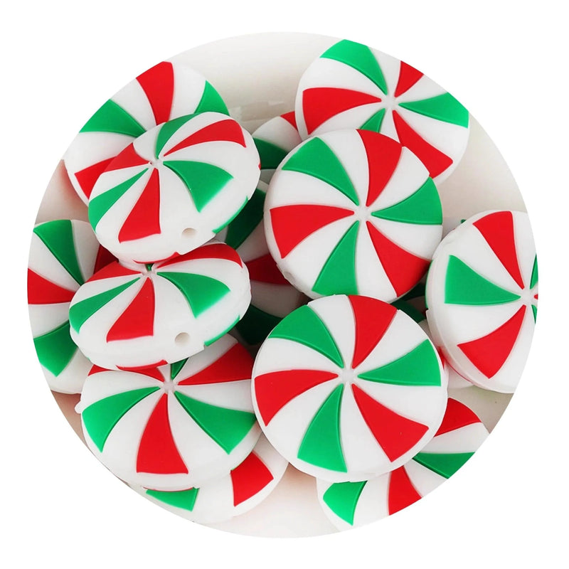 Silicone Focal Bead Peppermint Swirl - Green (5 Beads)