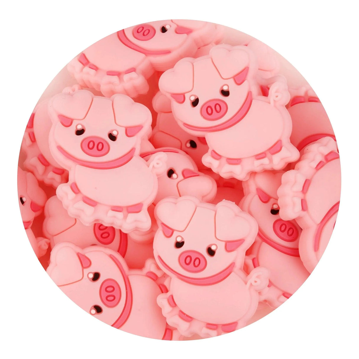Silicone Focal Bead Pig - Pink (5 Beads)