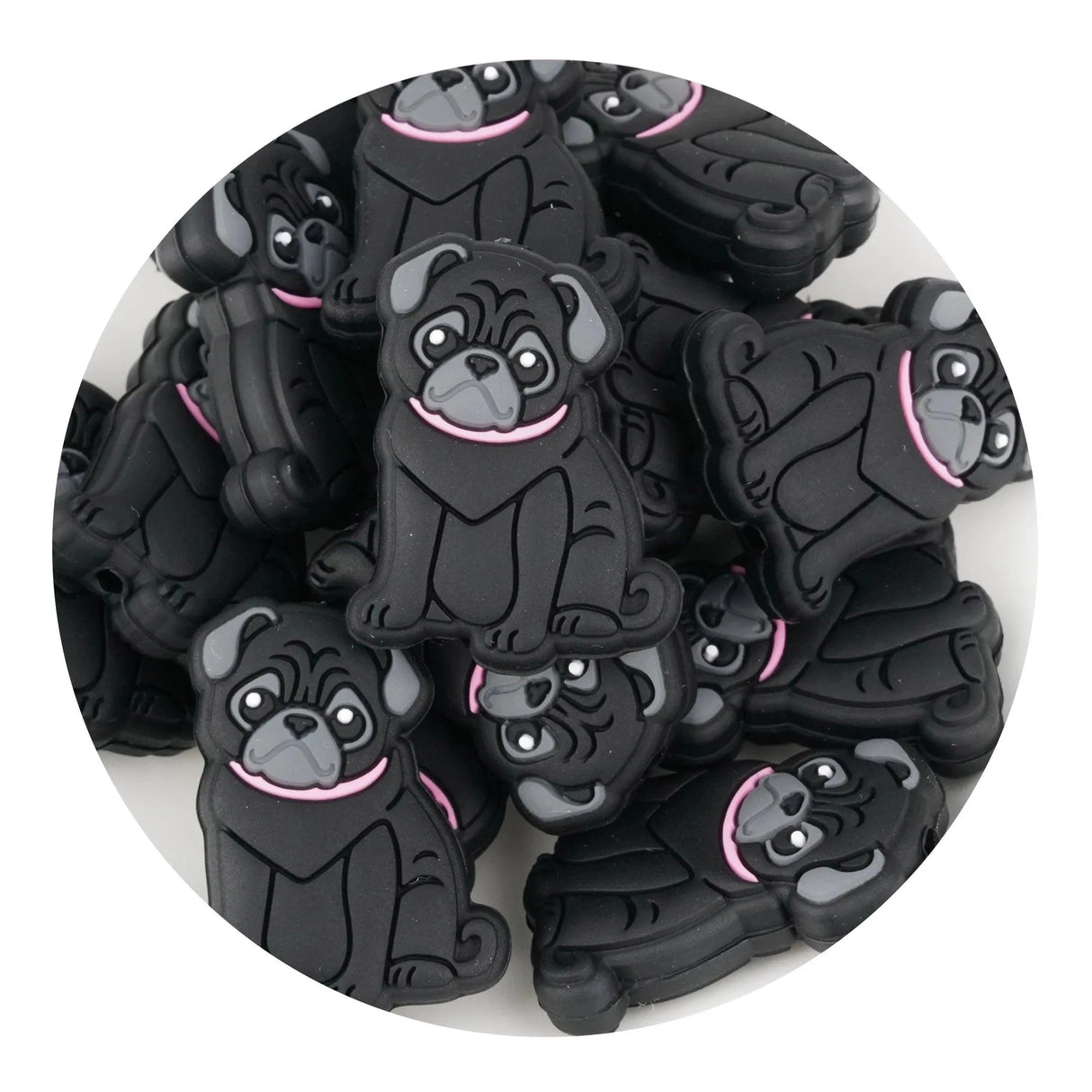 Silicone Focal Bead Pug - Black (5 Beads)