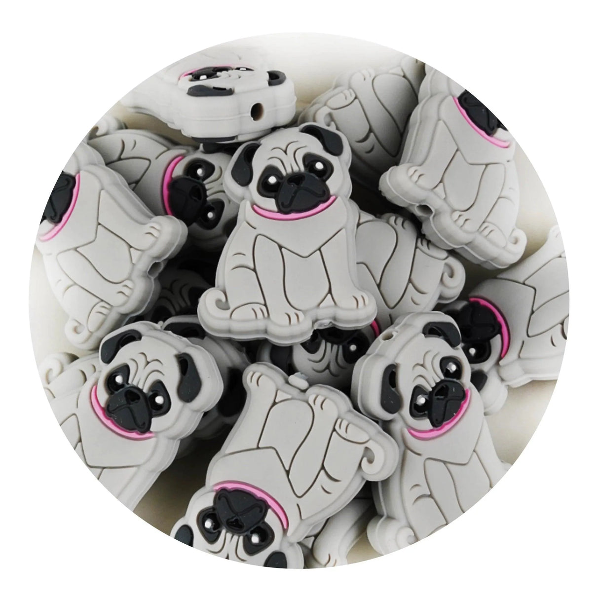 Silicone Focal Bead Pug - Gray (5 Beads)