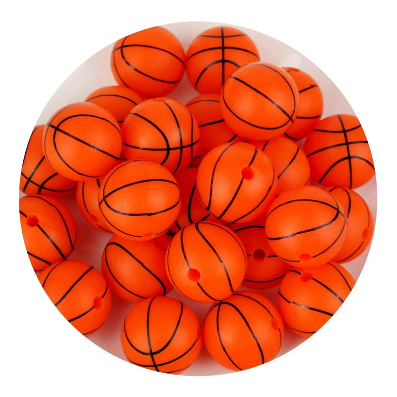 Silicone Focal Bead Round Basketball - Orange  (5 Beads - 12mm)