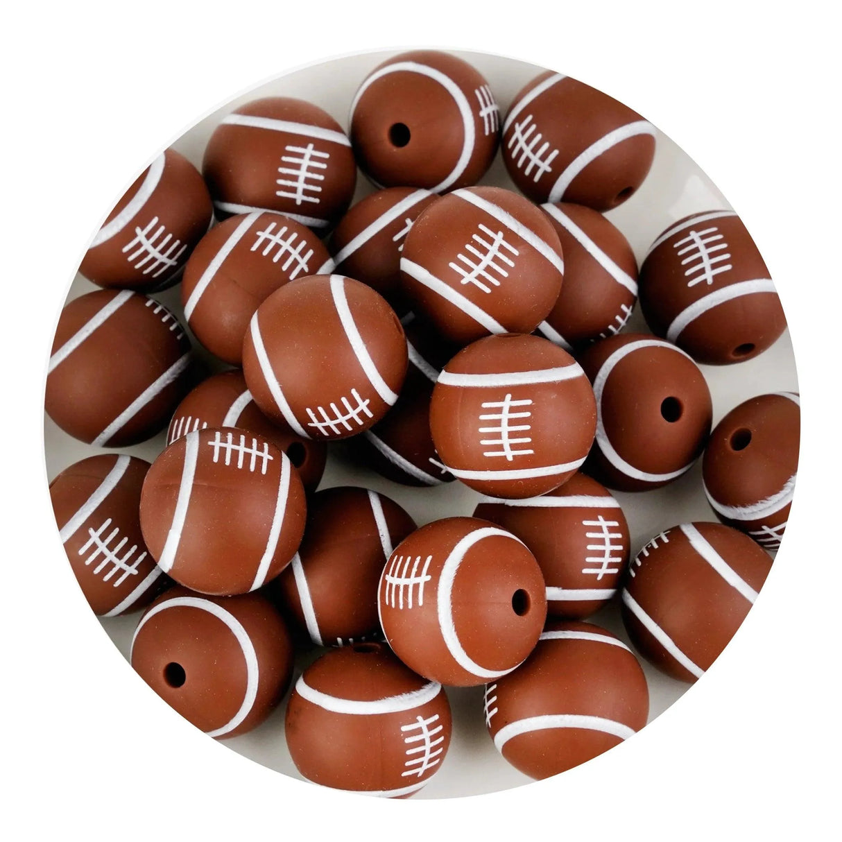 Silicone Focal Bead Round Football - Brown (5 Beads - 12mm)