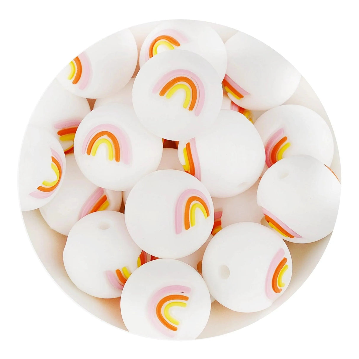 Silicone Focal Bead Round Rainbow - Orange (5 Beads)