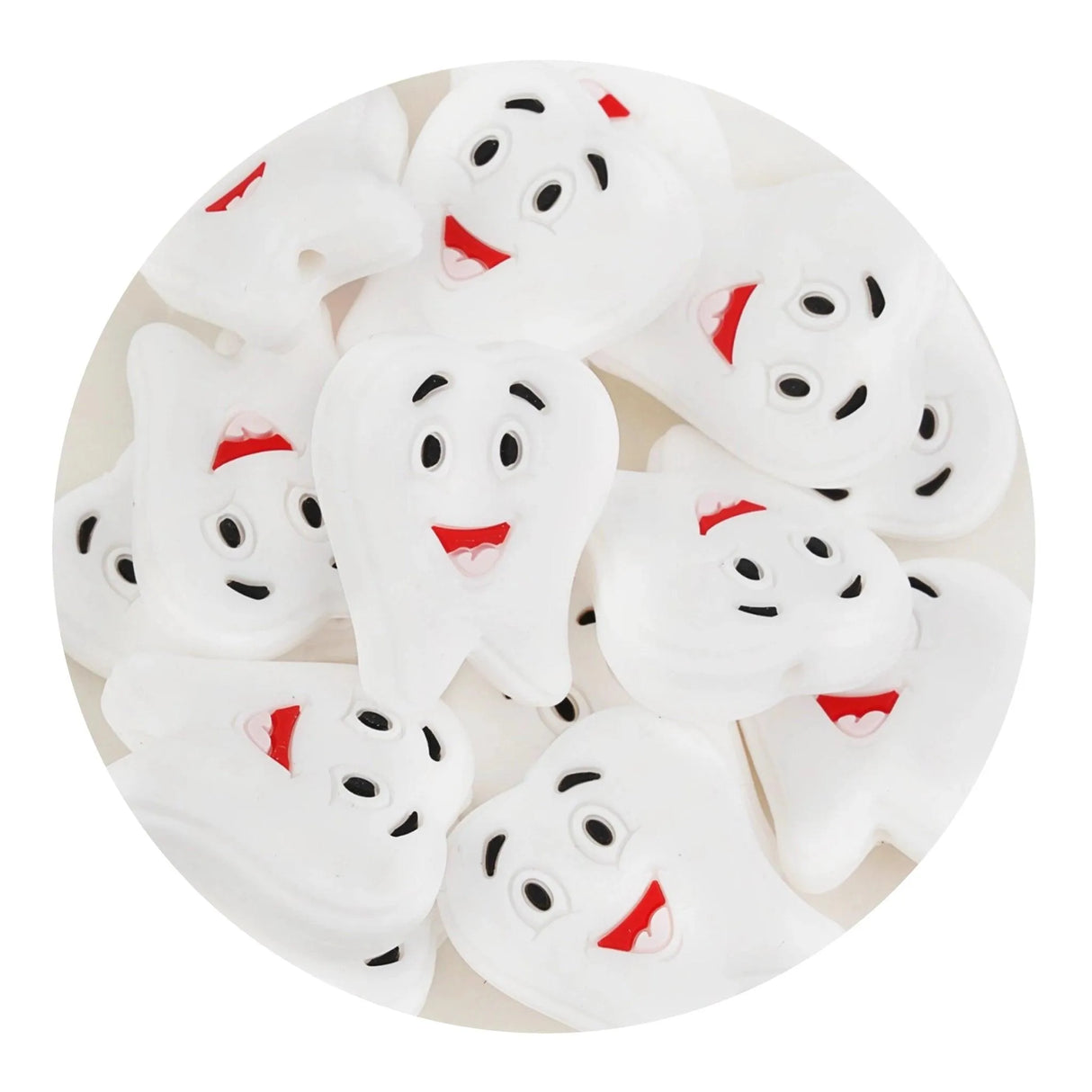 Silicone Focal Bead Tooth - White (5 Beads)