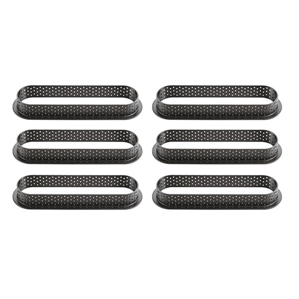 Silikomart Oblong Black Perforated Tarte Ring 146 x 35 x 20mm High, Set of 6