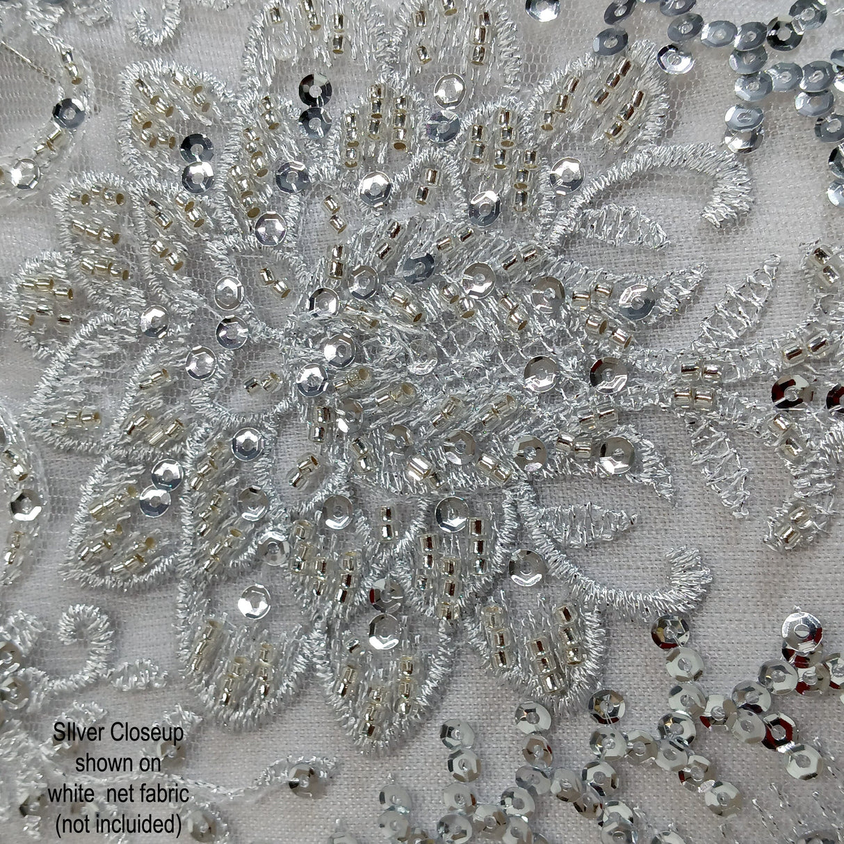 Beaded Sequined Lace Fabric on Polyester Net Mesh