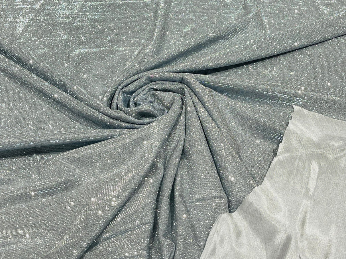 Silver Moon Shadow Shimmer Glitter Fabric - Silver, Full Glitter Covered, 58/60" Width (1 Yard)
