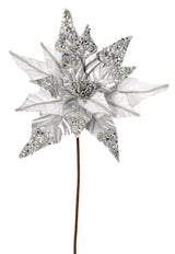 31” x 17" Silver & White Sequin Glitter Poinsettia