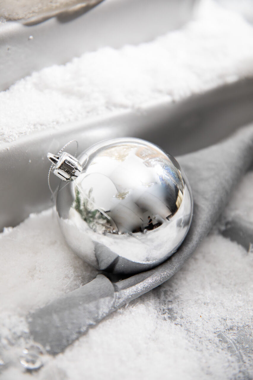 3 Inch Silver Shiny Ball Ornament – Box of 6