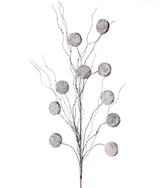 33 Inch Glitter Silver Dollar & Twig Spray – Silver Decorative Christmas Floral Pick