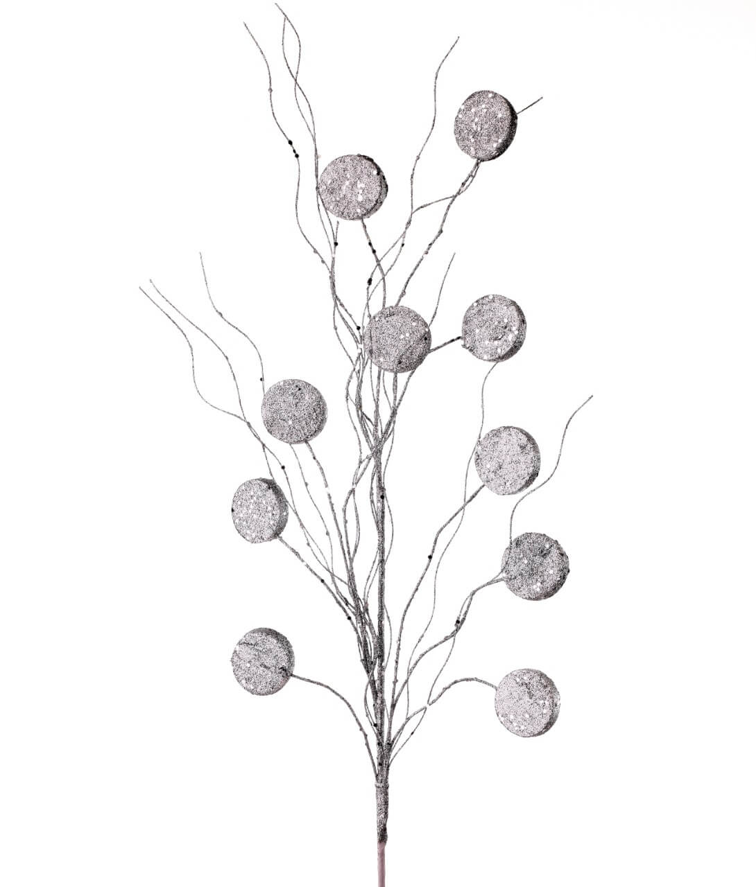 33” Glitter Silver Dollar/Twig Spray Silver