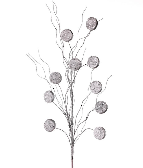 33” Glitter Silver Dollar/Twig Spray Silver
