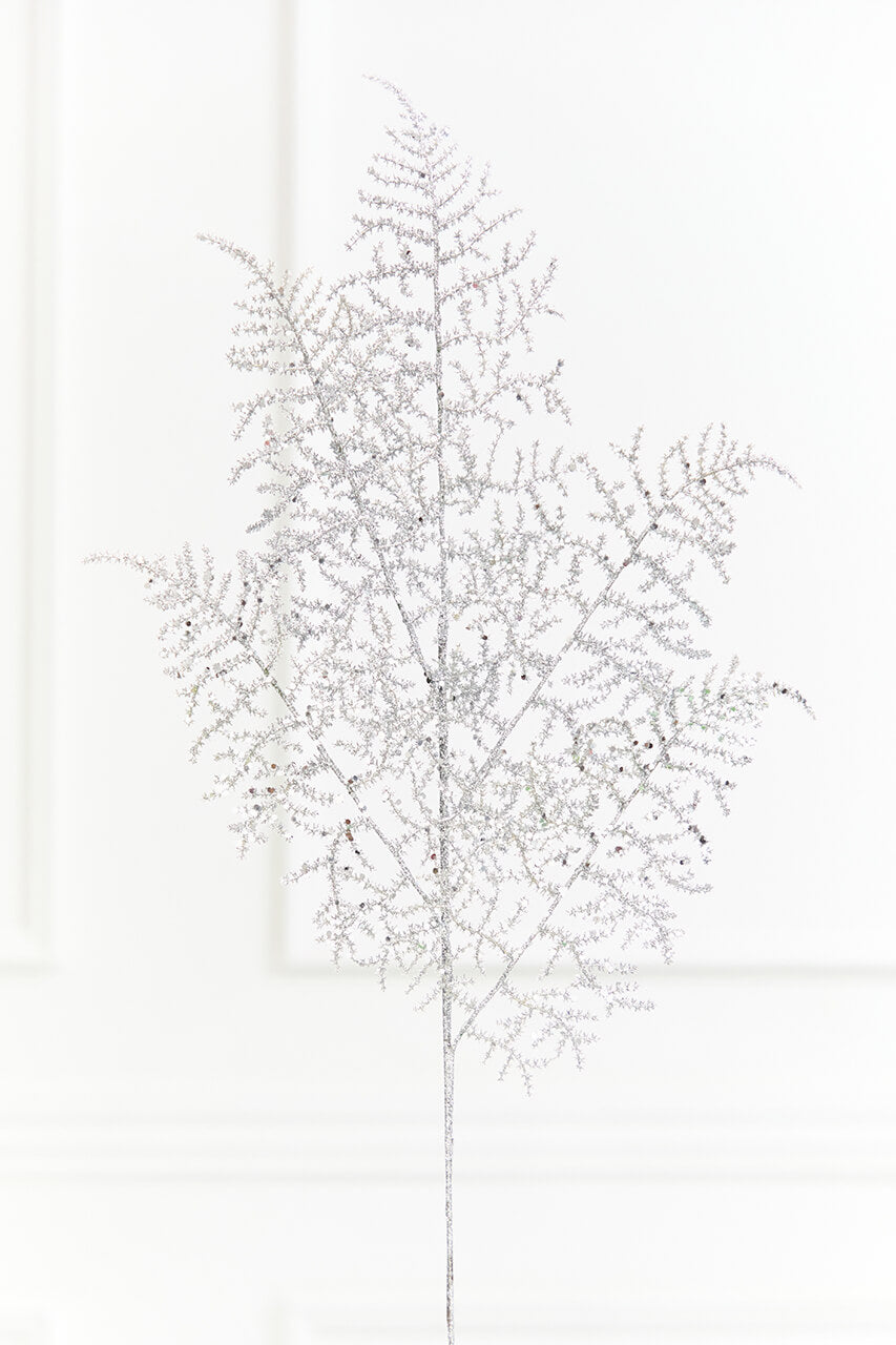 35" Silver Glitter Fern Spray