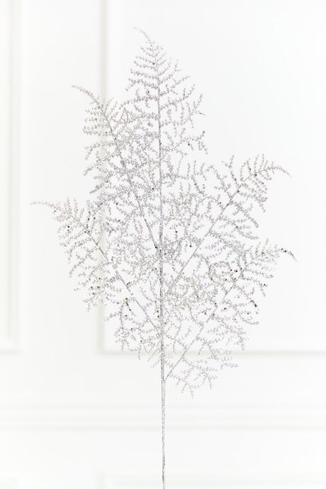 35" Silver Glitter Fern Spray