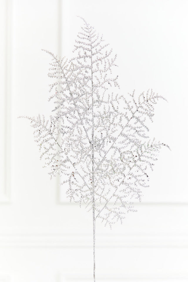 35" Silver Glitter Fern Spray