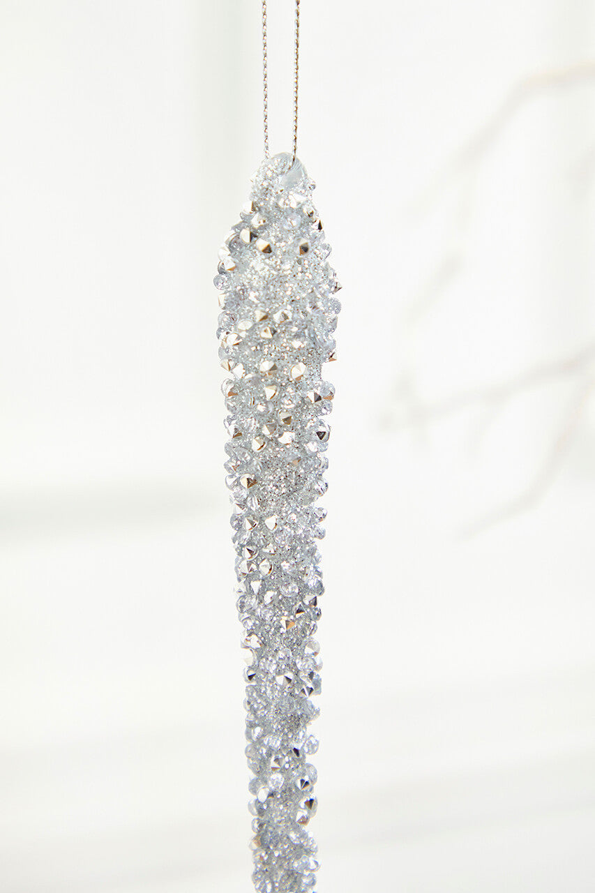 10 Inch Silver Icicle Glass Ornament Decorative Christmas Hanging Ornament