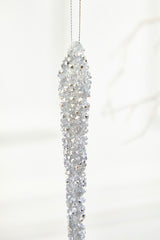 10 Inch Silver Icicle Glass Ornament Decorative Christmas Hanging Ornament