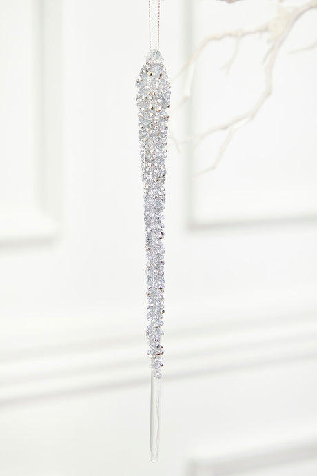 10" Silver Icicle Glass Ornament
