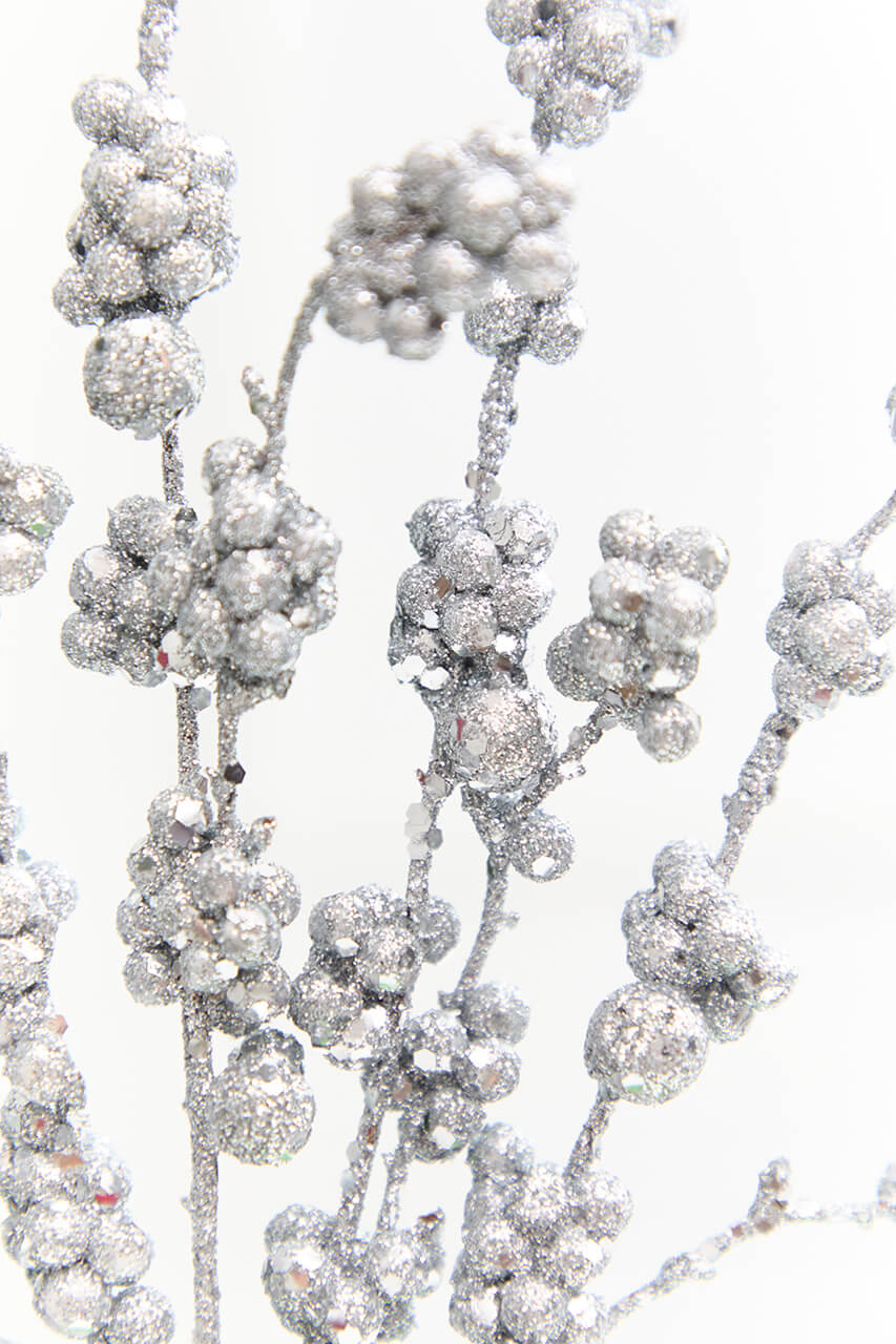 26" Silver Glitter Berries Spray