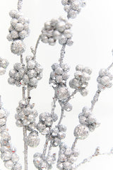 26" Silver Glitter Berries Spray