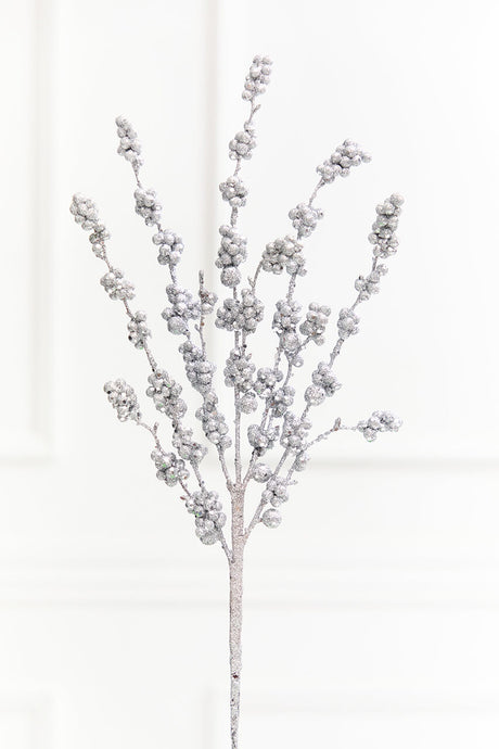 26" Silver Glitter Berries Spray