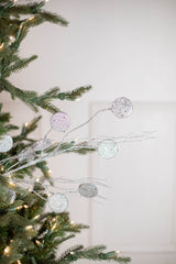 33 Inch Glitter Silver Dollar & Twig Spray – Silver Decorative Christmas Floral Pick