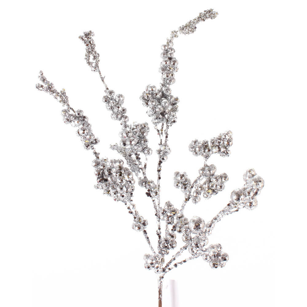 18” Silver Glitter Dew Berry Spray