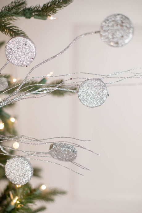 33” Glitter Silver Dollar/Twig Spray Silver