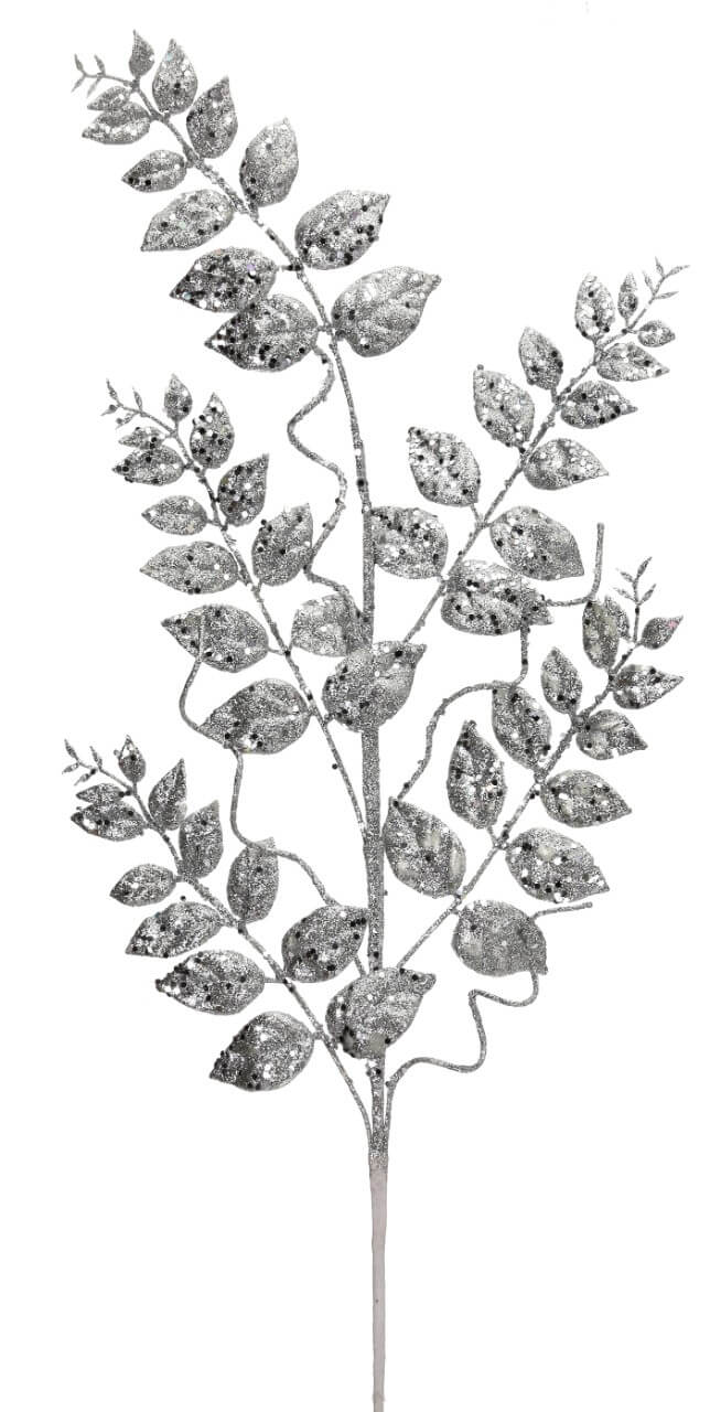 35” Glitter/Mica Later Fern Spray Silver