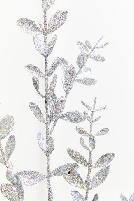 30" Silver Glitter Eucalyptus Spray