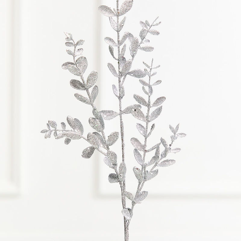 30" Silver Glitter Eucalyptus Spray