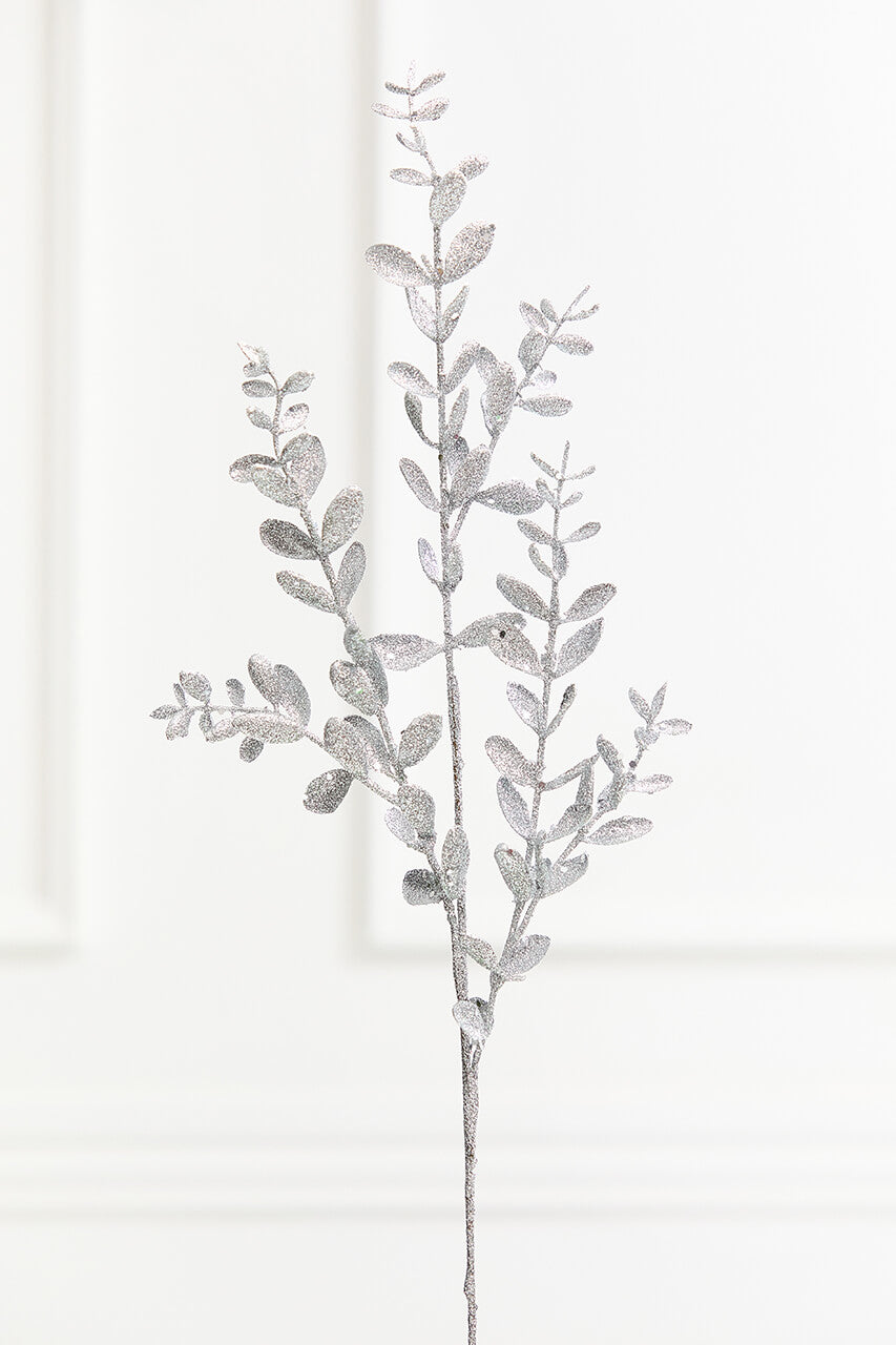 30" Silver Glitter Eucalyptus Spray