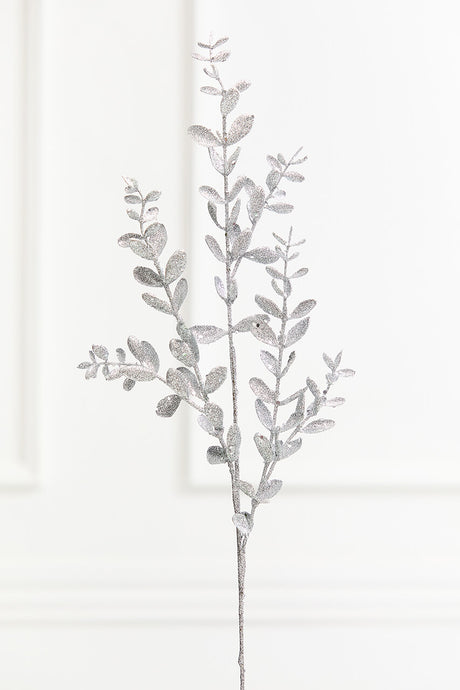 30" Silver Glitter Eucalyptus Spray