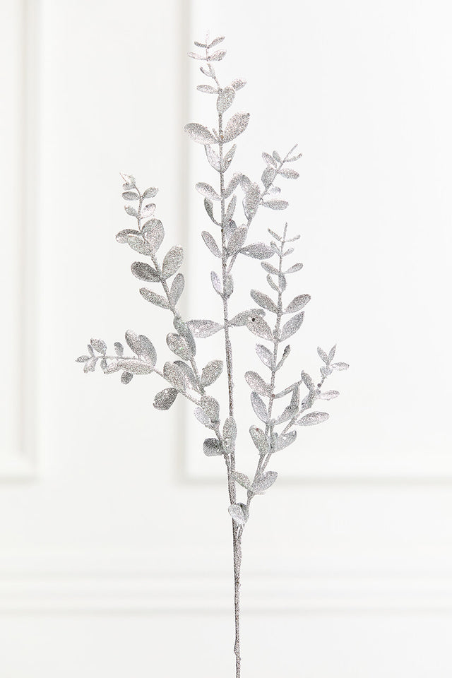 30" Silver Glitter Eucalyptus Spray