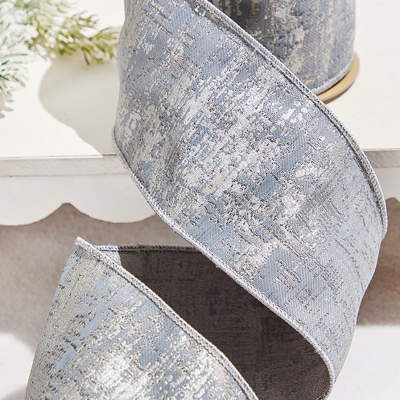 4" x 5 Yard Silver Jacquard Dupion Ribbon