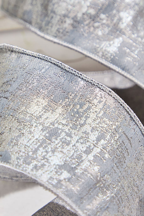 4" x 5 Yard Silver Jacquard Dupion Ribbon